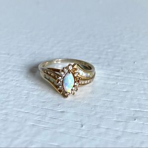 Opal & White Sapphire 14K Gold Over Silver Ring